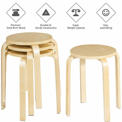 Set of 4 18" Stacking Stool Round Dining Chair Backless Wood Home Decor