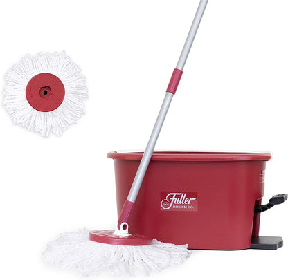 Fuller Brush Spin Mop Exclusive Bucket System - Easy Wring, 360�� Spin - Streak Free Floor Cleaning - Ruby Red (1 Extra Refill Mop Head)