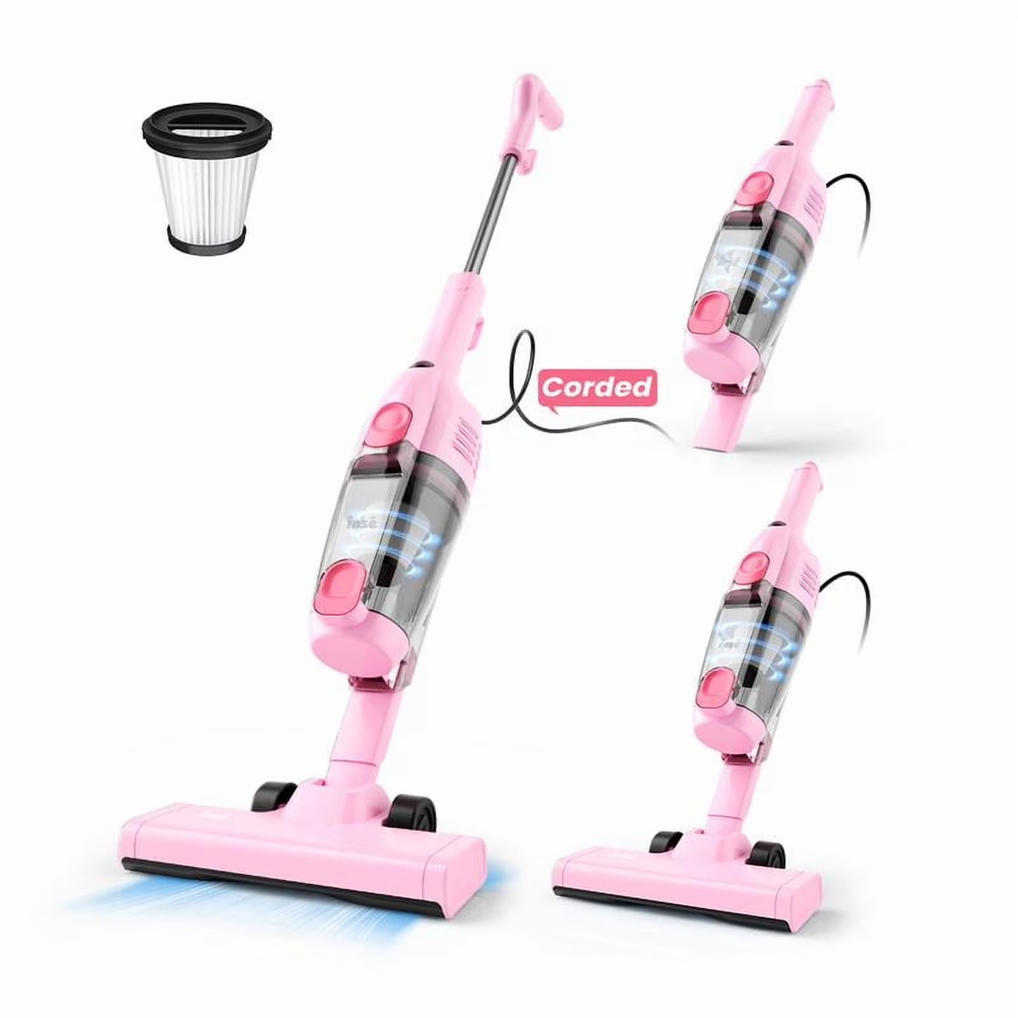 "INSE R6X Corded Stick Vacuum - 15KPa/600W, Ultra-Lightweight - Bagless Upright + Handheld for Hard Floors/Carpet/Pet Hair/Car Cleaning"