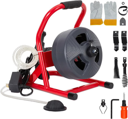 AOILE Drain Cleaning Machine 75Ft x 1/2 in, Electric Drain Auger for 2-4 Inch Pipes with Cutters & Glove