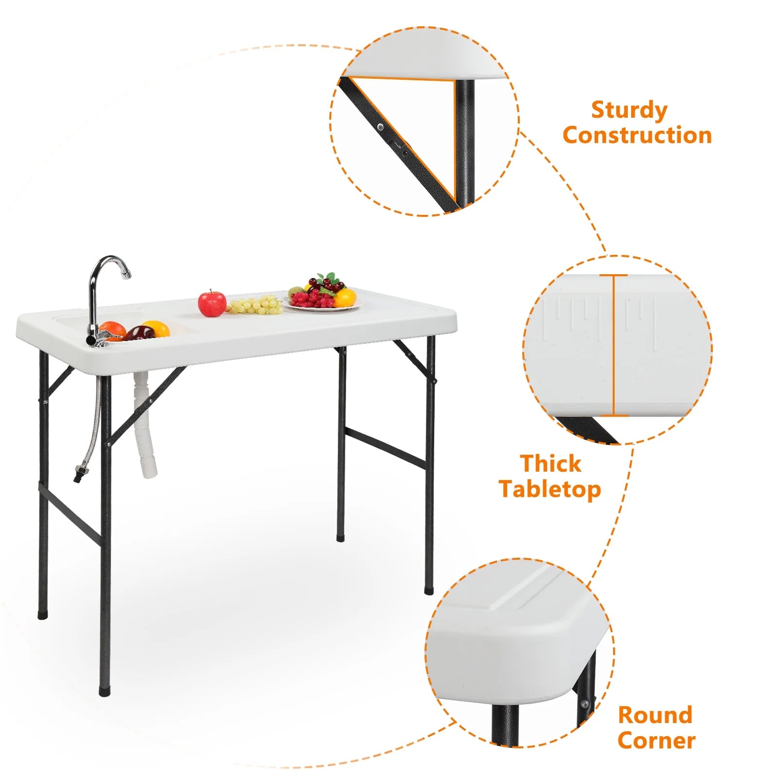 Ktaxon Portable Folding Table Fish Fillet Hunting Cleaning Cutting Camping Picnic with Sink Faucet