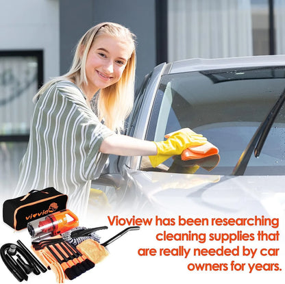 Vioview Ultimate Car Cleaning Kit, 17Pcs Car Interior Detailing Kit with High Power Car Vacuum Cleaner, Detailing Brush Set, Windshield Cleaner, Complete Car Cleaning Supplies for Deep Cleaning