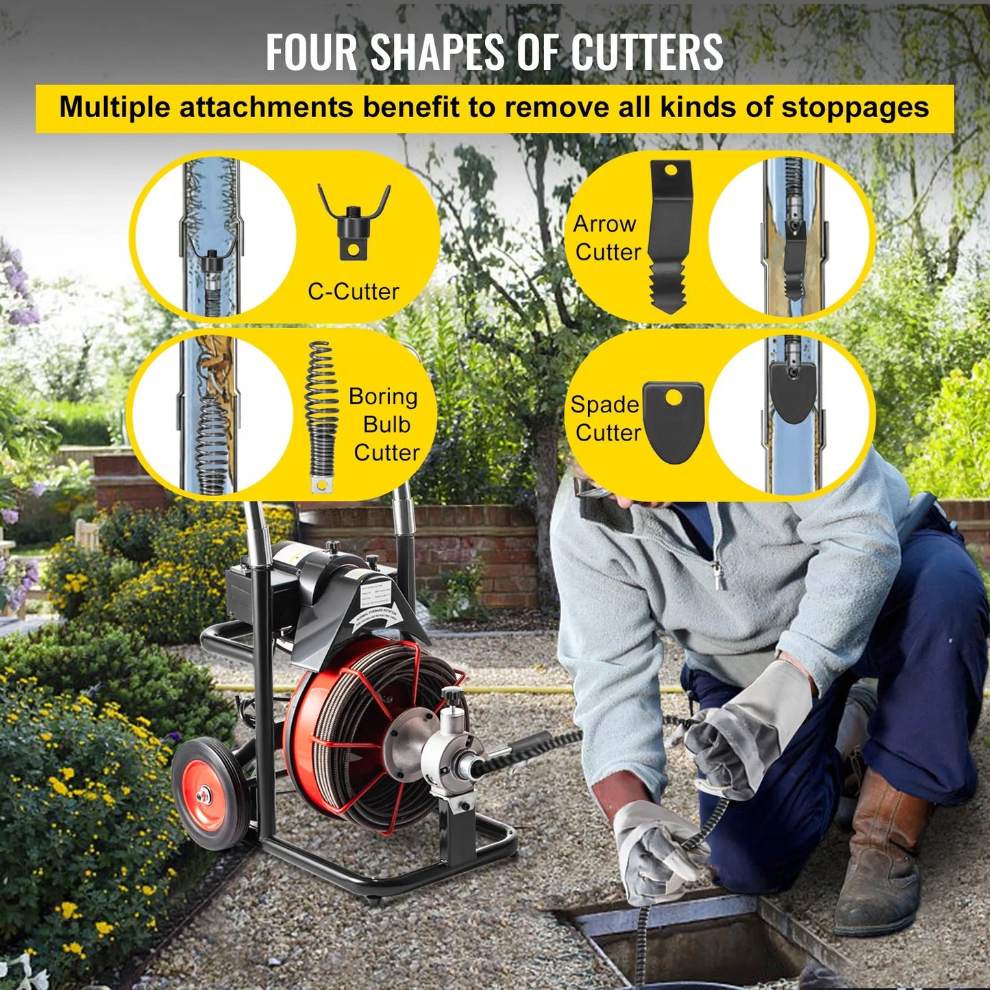 BENTISM Drain Cleaner Machine 100 ft x 1/2 in Drain Cleaning Machines 550W Electric Drain Auger 1700 r/min for 2" to 4" Pipes Electric Drain Snake Sewer Snake Drill