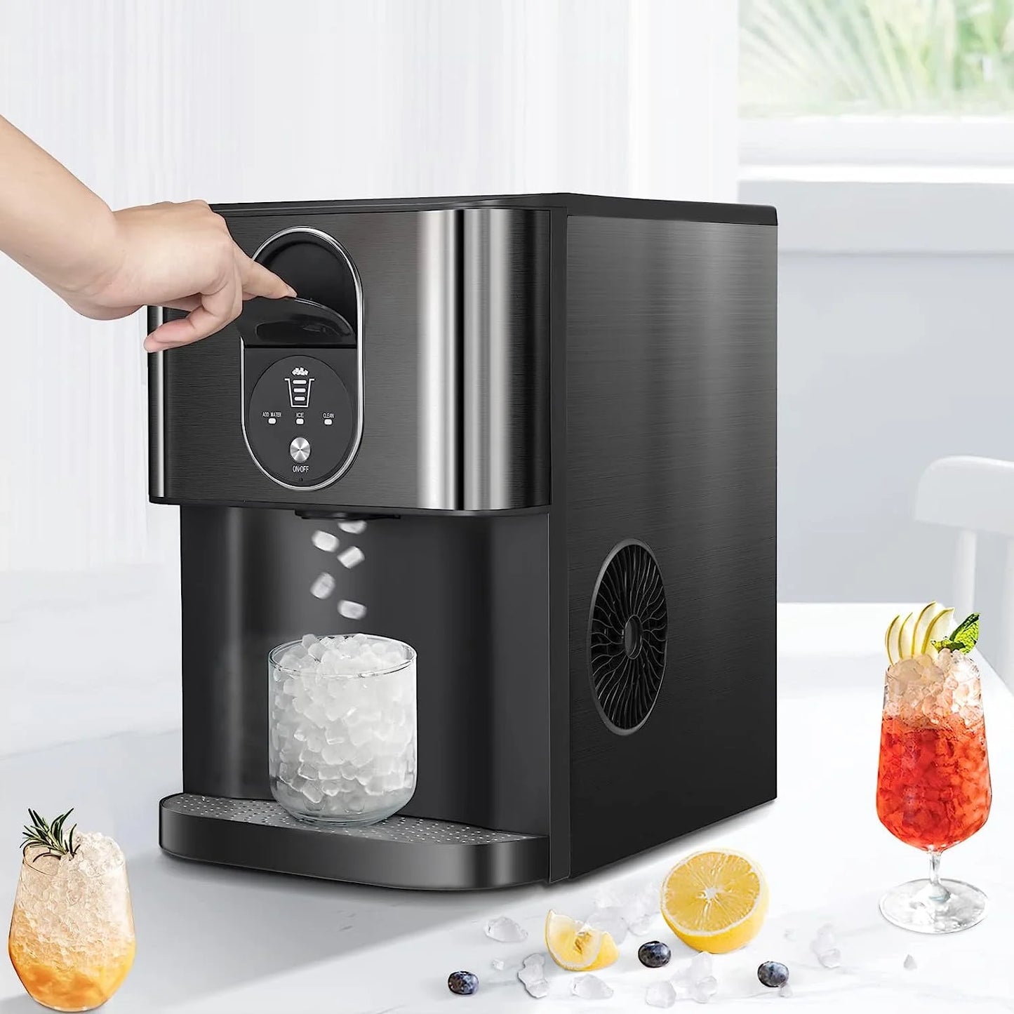 Auseo Soft Chewable Nugget Ice Maker Countertop, 44lbs /24H, Self-Cleaning, One-Button Operation, Home/Kitchen/Office/Party, Silver