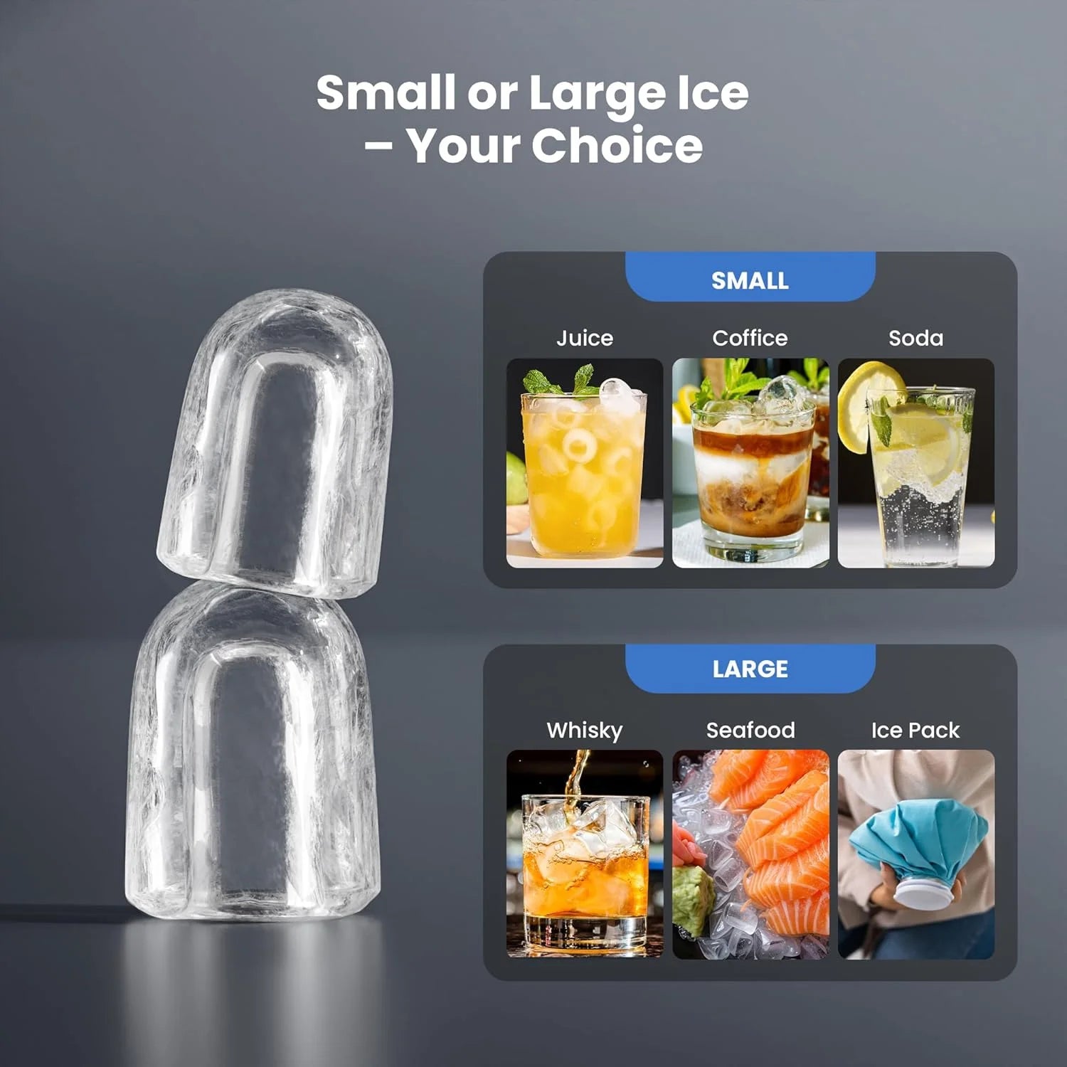 Moifoi Ice Maker Countertop, 26 lbs/24 H, 8 Pcs Ice in 6 Mins, Portable Ice Maker Machine with Self-Cleaning, Interior Lighting, 2 Sizes Bullet Ice, Black