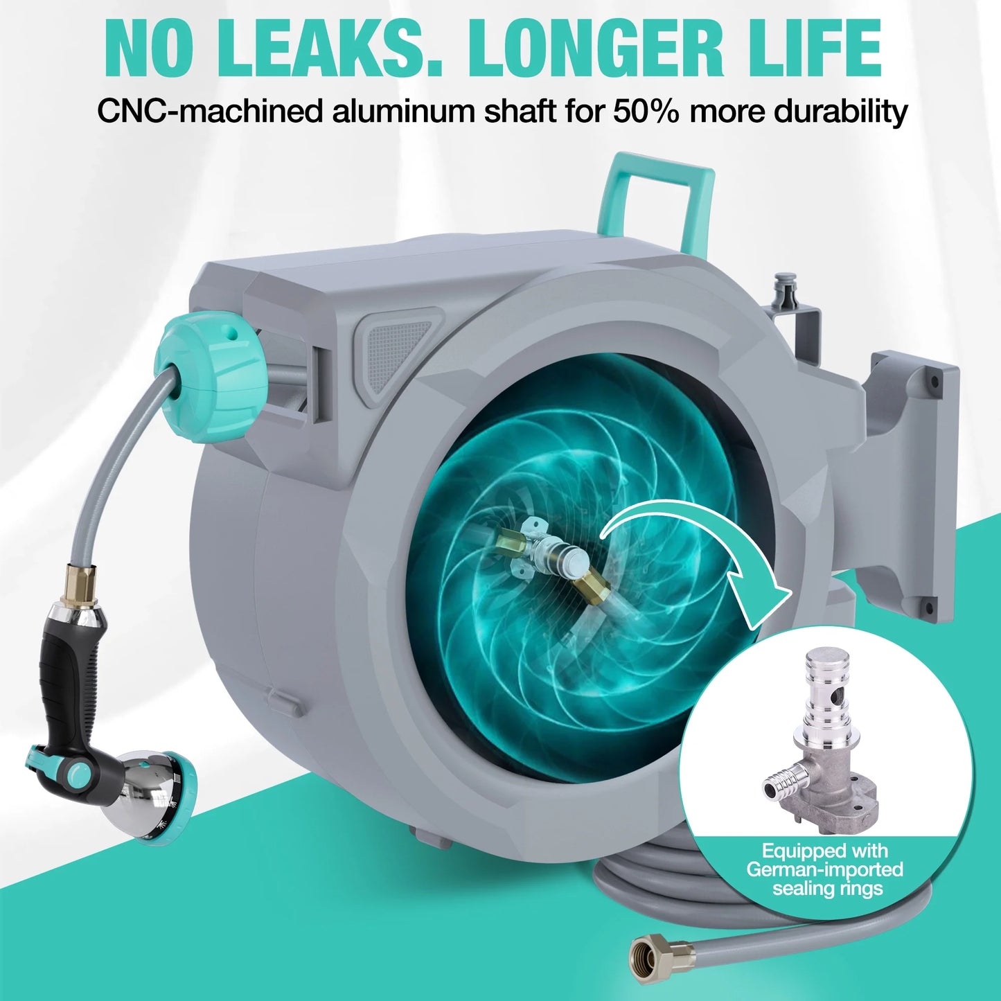HAUSHOF 1/2" x 100 ft Retractable Garden Hose Reel with Automatic Rewind, 10-Pattern Spray Nozzle, Durable High-Pressure Hose, and 180�� Swivel Bracket �C Perfect for Watering Gardens, Cleaning Patios