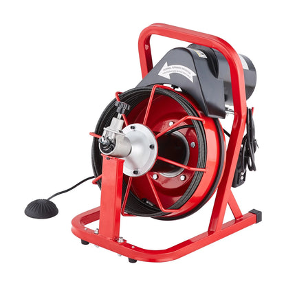 VEVOR Drain Cleaner Machine 50FT x 3/10 Inch, Auto Feed Sewer Snake Auger, Electric Drain Cleaning Machine with 4 Cutters & Air-activated Foot Switch for 2" to 4" Pipes