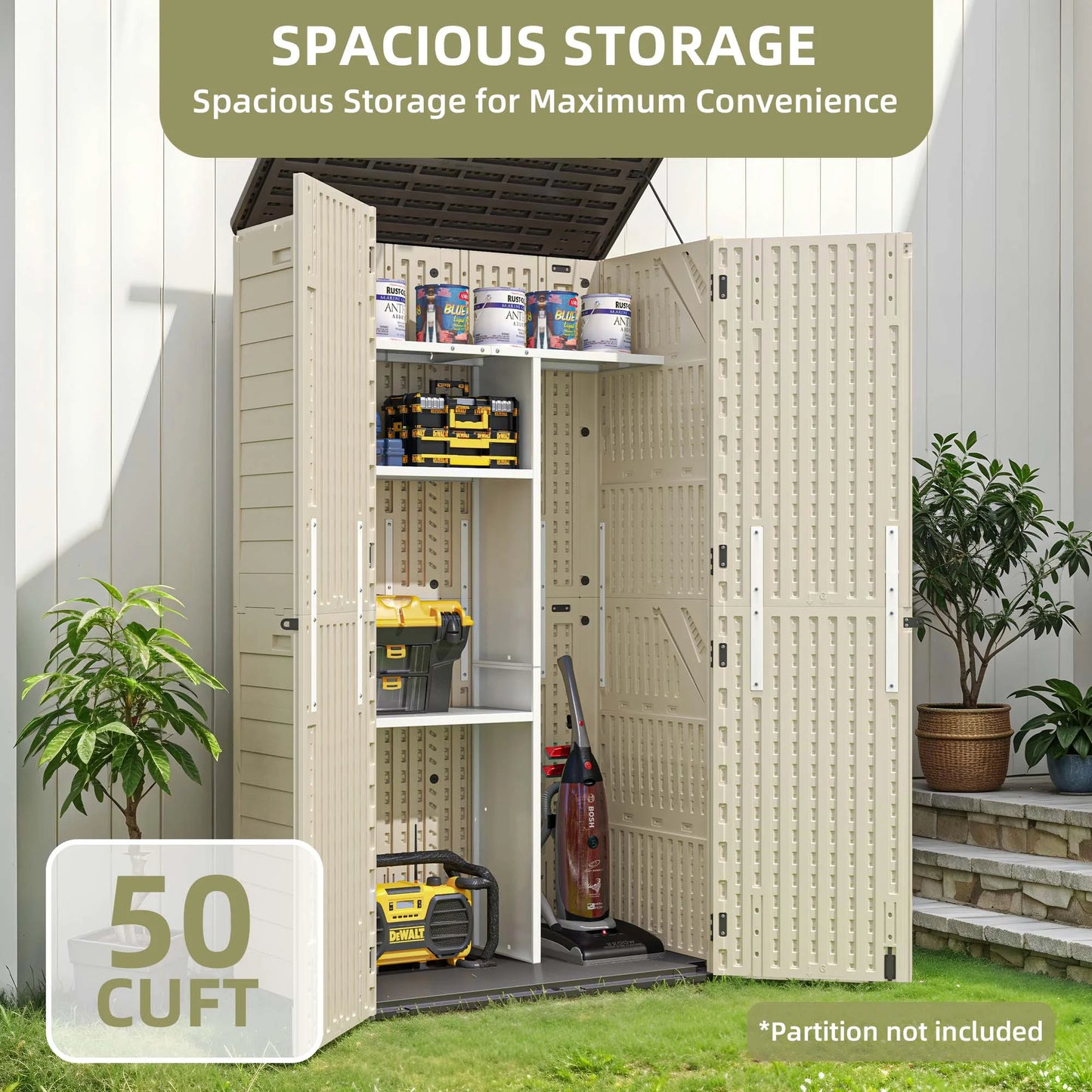 Wooflex 6.7 ft Tall Garage Cabinet with Lockable Double Doors, Resin Storage for Cleaning Supplies, Vacuums, Portable Household Organizer, Woodgrain Brown