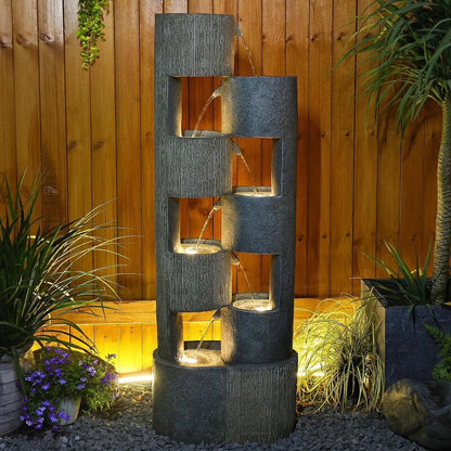 51" Outdoor Water Fountain Floor Standing Waterfalls Fountain with LED Lights for Garden, Living Room, Patio, Home Decor