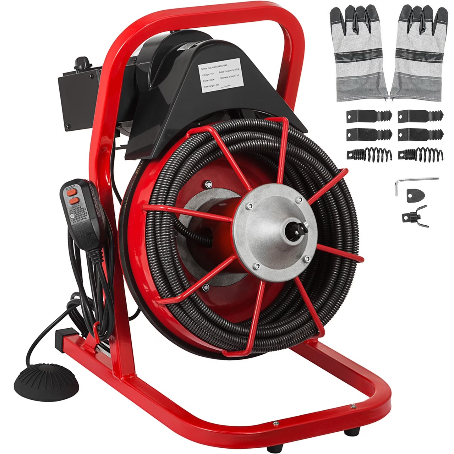 BENTISM Drain Cleaner 50\'-100\' Drain Cleaning Machine Snake Sewer Clean w/ Cutters[50ft x 3/8in Light(open type)]