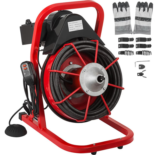 BENTISM Drain Cleaner 50\'-100\' Drain Cleaning Machine Snake Sewer Clean w/ Cutters[50ft x 3/8in Light(open type)]
