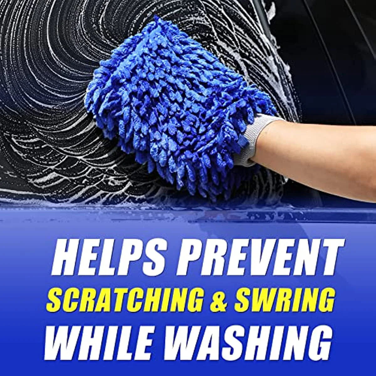 Car Wash Brush Kit with 41" Long Handle,5 in 1 Car Cleaning Mop,Microfiber Car Wash Brush,Glass Scrubber Vehicle Cleaner Kit,Blue