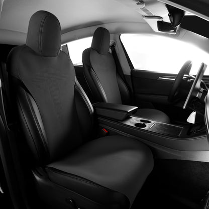 Ikon Motorsports Seat Cover Cushions Compatible With 2020-2024 Tesla Model Y 4-Door, V1 Style White Suede Leather 1st 2nd Row 5-Seat Seat Cover Cushion Protectors