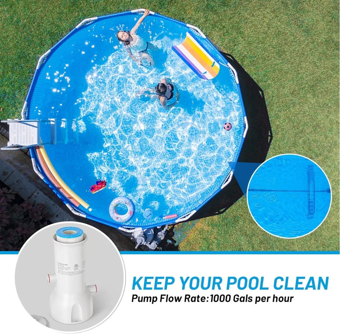 Pool Pump and Filter Above Ground, 1000 Gallon Swimming Filter Cartridge Pumps, Electric Pools Water Pump Filter for Pools Sand Cleaning Tool, 1000 GPH Filters Pumps for Above Ground