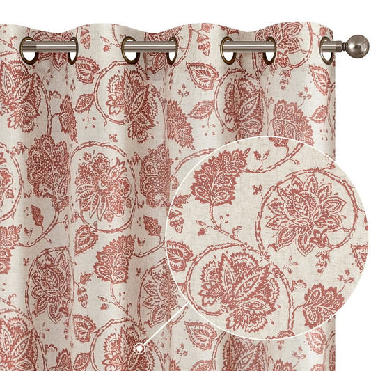 Curtainking Floral Curtains 84 inches Light Filtering Window Curtains for Living Room Grommet Farmhouse Drapes Vintage Printed Window Treatments Set 2 Panels Terra Red