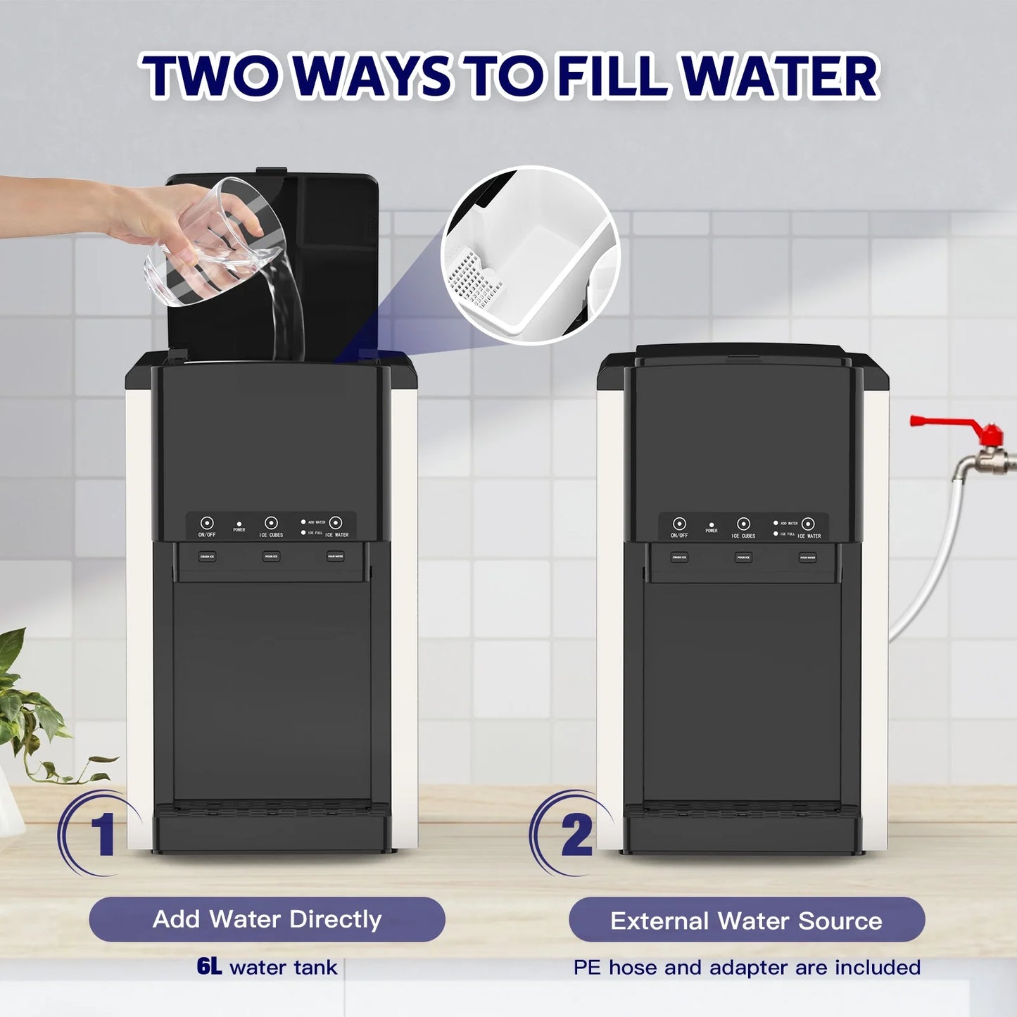 Advwin 3 in 1 Water Dispenser with Ice Maker Countertop, Bullet Ice, Crushed Ice, Water Cooler, 44Lbs/24H, 12 Ice Cube/6Min, Self-cleaning, 4Lbs Ice Storage, Home, Kitchen, Party, RV