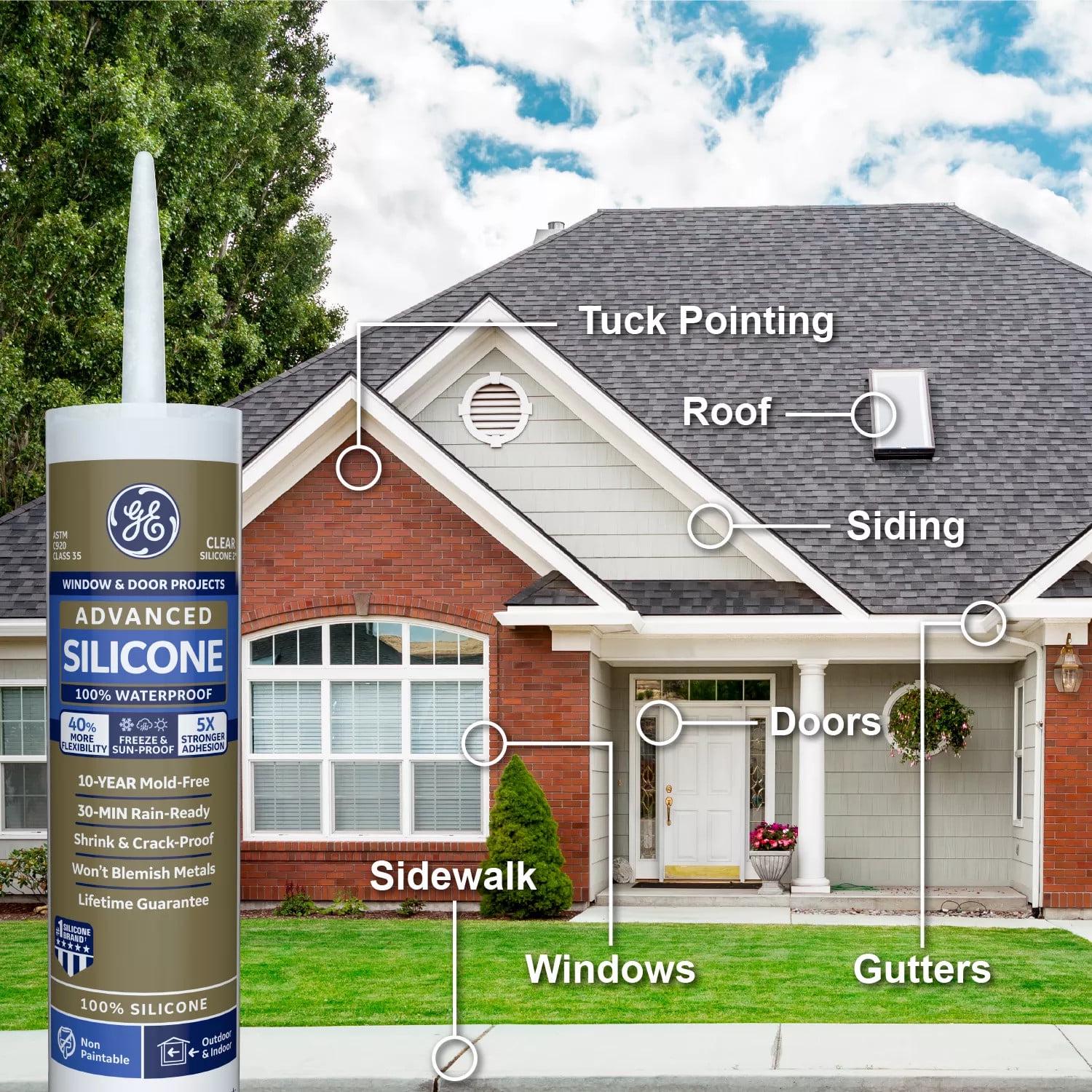 (12 pack) GE Advanced Silicone Window &amp; Door Sealant. Pack of 1. Black 10.1 fl oz Cartridge
