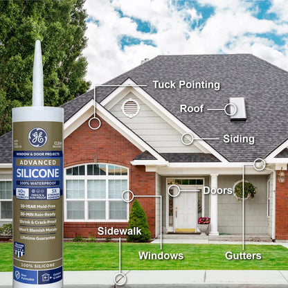 (12 pack) GE Advanced Silicone Window &amp; Door Sealant. Pack of 1. Black 10.1 fl oz Cartridge