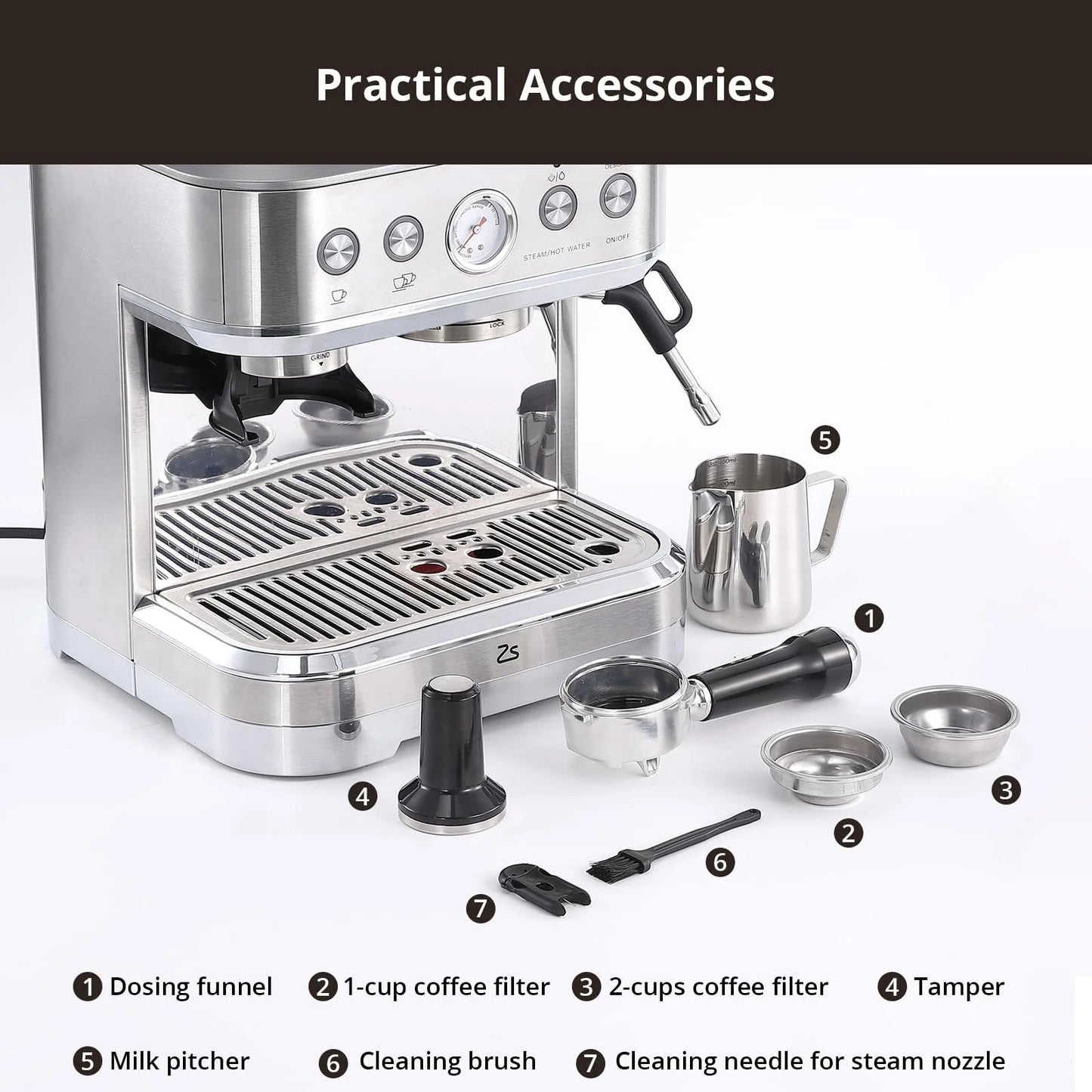 Espresso Machine with Built-in Grinder,Italian ULKA 15 Bar Espresso Machine - 85oz Water Tank, Dual PID Control, Milk Frother & Auto-Cleaning for Perfect Lattes and Cappuccinos