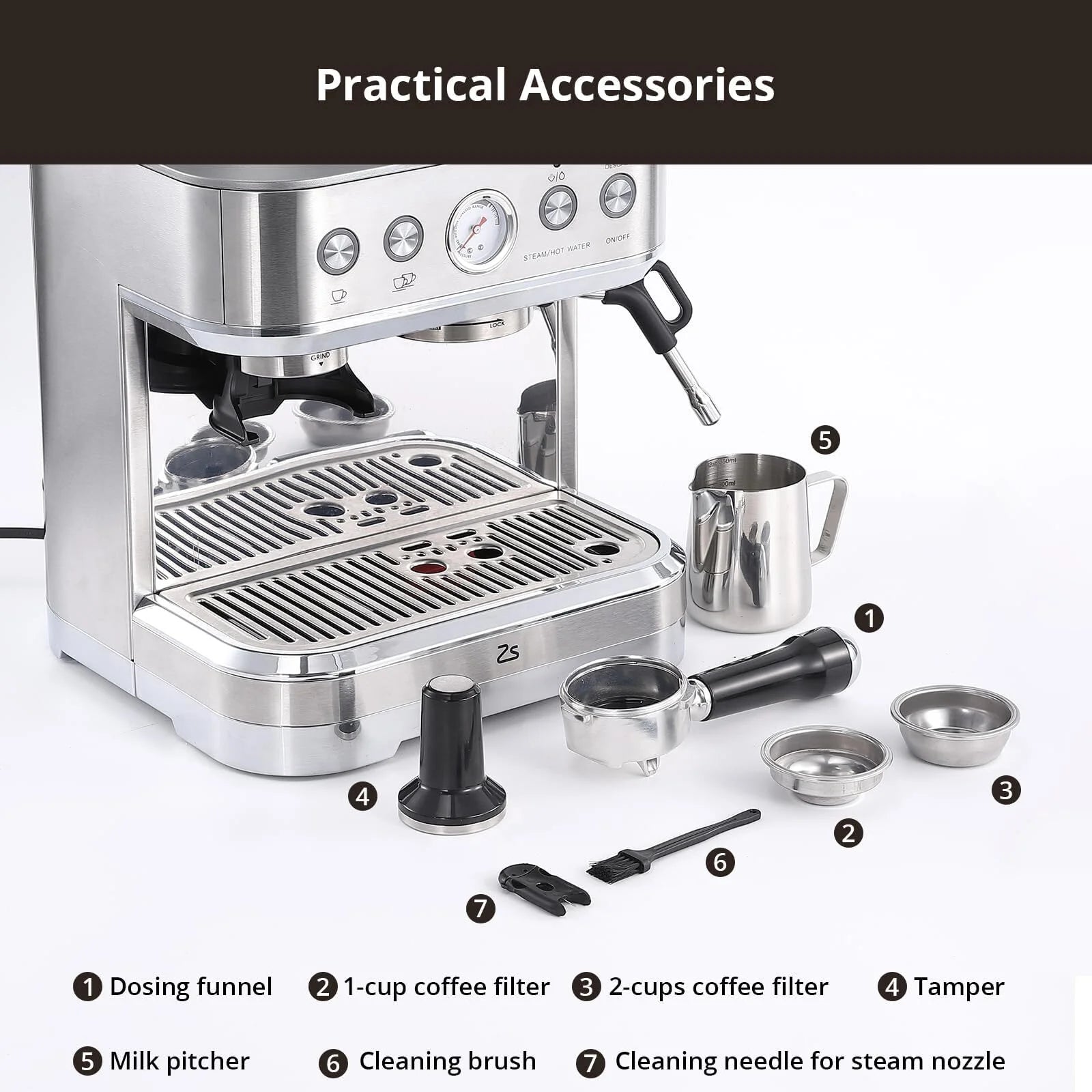 Espresso Machine with Built-in Grinder,Italian ULKA 15 Bar Espresso Machine - 85oz Water Tank, Dual PID Control, Milk Frother & Auto-Cleaning for Perfect Lattes and Cappuccinos