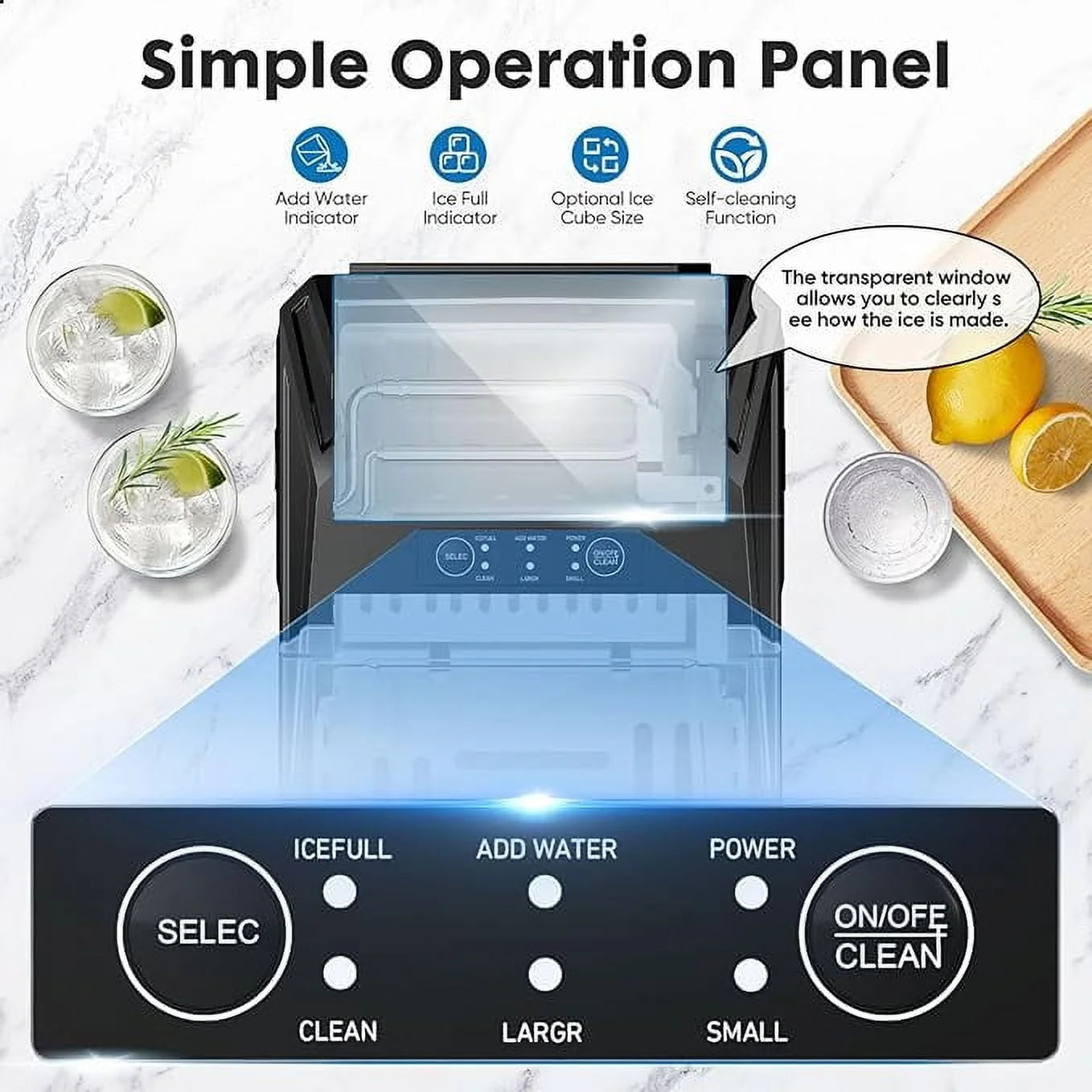 ZUNMOS Countertop Ice Maker,9 Cubes in 6 Minutes, Self-Cleaning, with Ice Basket & Scoop, Black