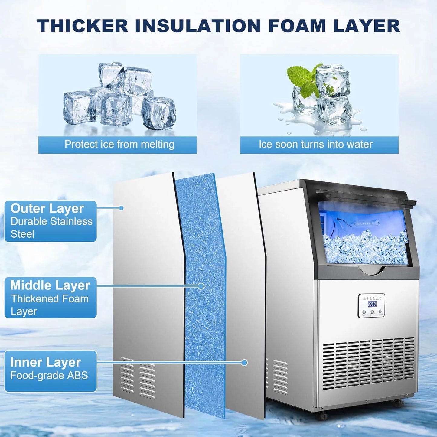 Ice Maker,110LBS/24H Commercial Ice Machine Stainless Steel Ice Maker Machine with 25LBS Capacity,45 Ice Cubes in 12-15 Minutes,Self-Cleaning,Ideal for Restaurant,Bars,Home,Includes Scoop