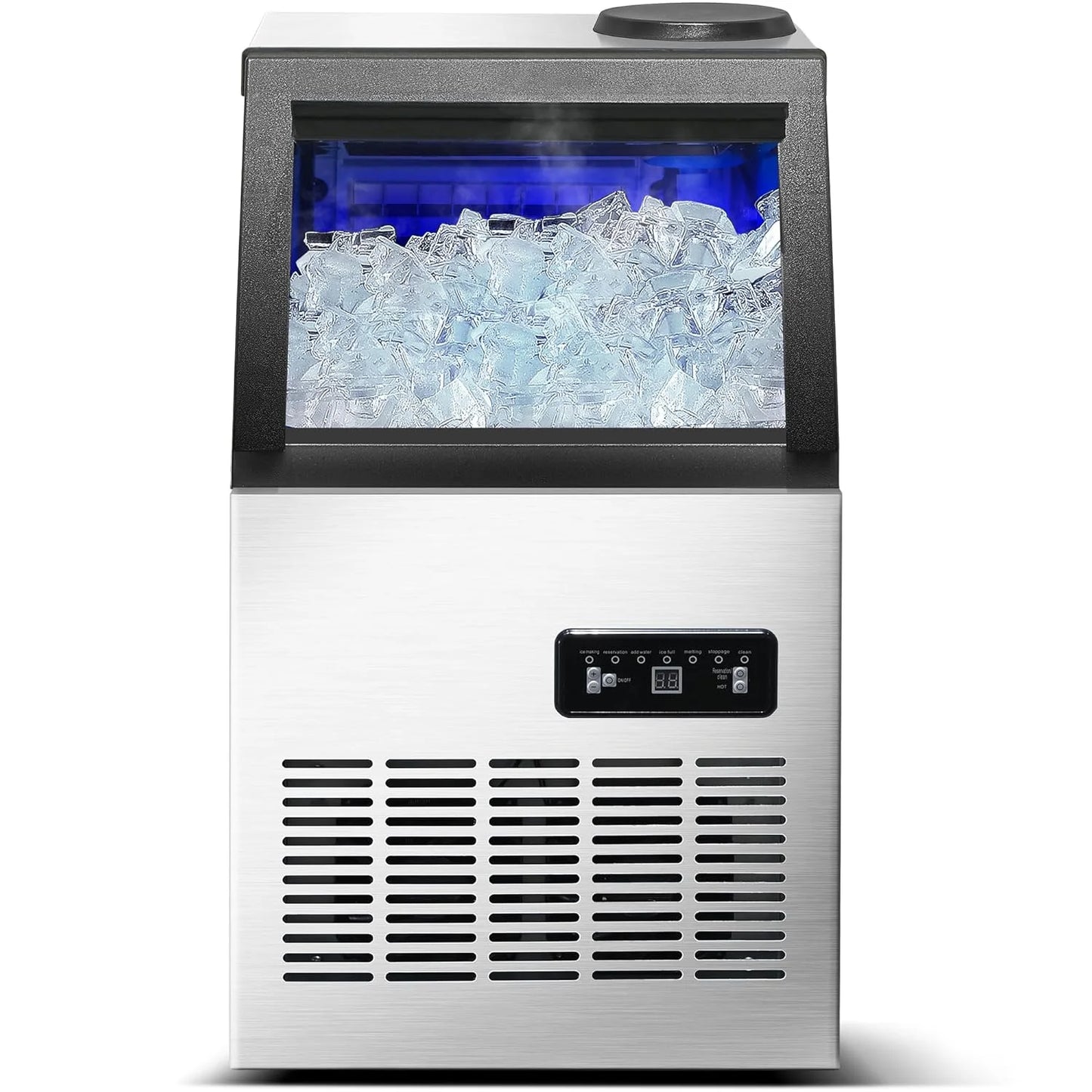 Commercial Ice Maker Machine 120LBS/24H Ice Maker, Stainless Steel Freestanding Ice Machine with 33LBS Storage Capacity, Self-Cleaning, 2 Water Inlet Modes,Ideal for Restaurant,Home,Bar