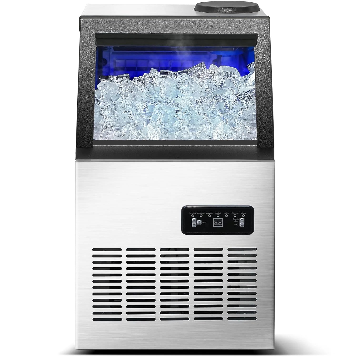 Commercial Ice Maker Machine 120LBS/24H Ice Maker, Stainless Steel Freestanding Ice Machine with 33LBS Storage Capacity, Self-Cleaning, 2 Water Inlet Modes,Ideal for Restaurant,Home,Bar