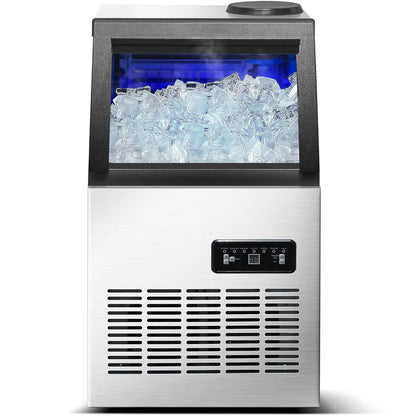 Commercial Ice Maker Machine 120LBS/24H Ice Maker, Stainless Steel Freestanding Ice Machine with 33LBS Storage Capacity, Self-Cleaning, 2 Water Inlet Modes,Ideal for Restaurant,Home,Bar