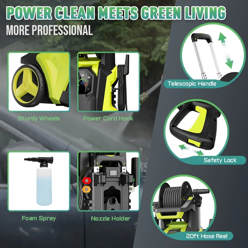 Electric Pressure Washer 5000PSI-Max 3.6GPM Power Washer Touch Screen Adjustable Pressure,4 Nozzles and 500ml Foam Cannon Power Washer Cleaning for Patio Yellow