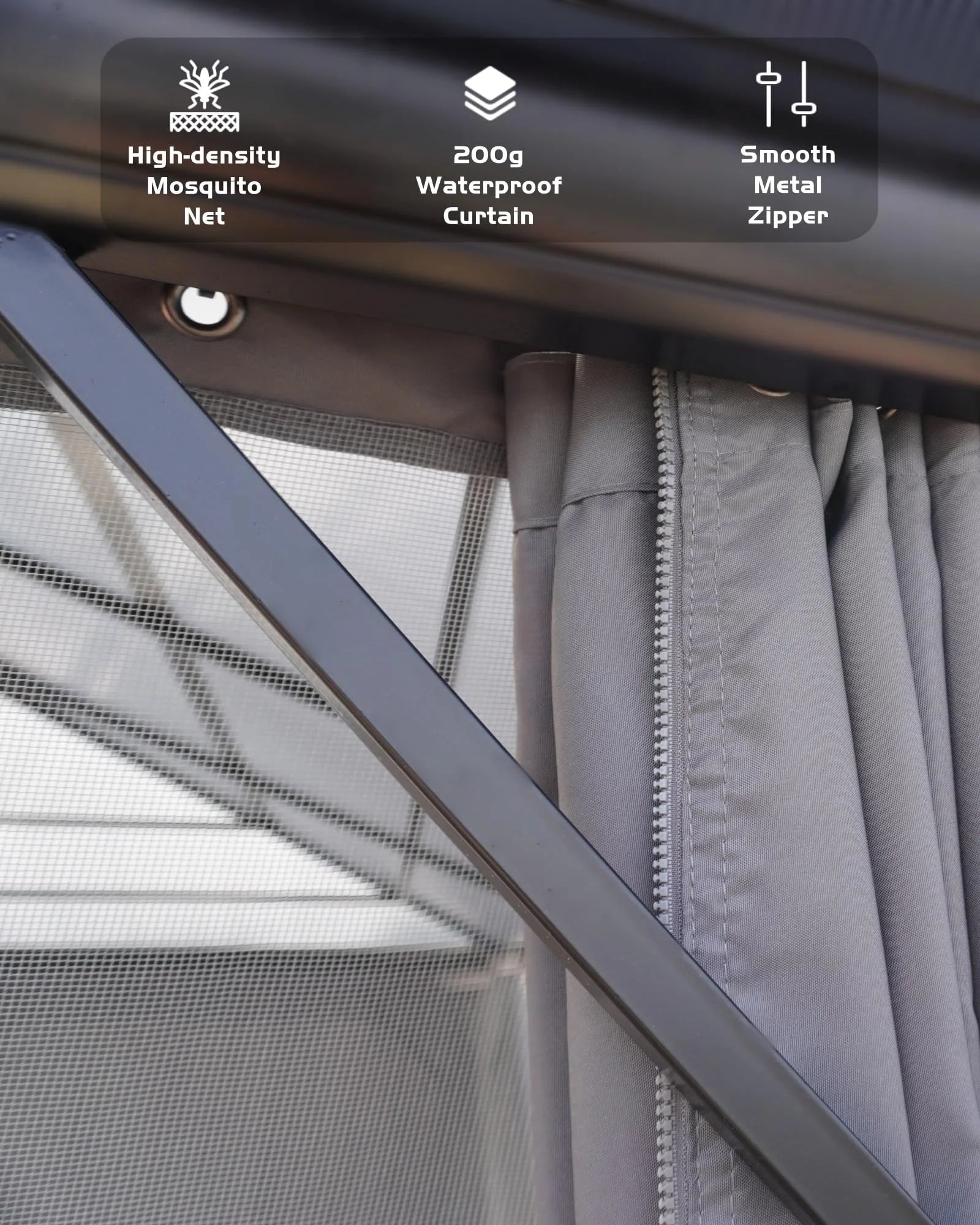 TROPOW Gazebos for Gardens,All Seasons Gazebos,Hardtop Gazebo 10'x13' for All Weather, Double Polycarbonate Sheets Roof, Aluminum Alloy Frame, Net, and Curtain, Permanent Building for Patio,Gray