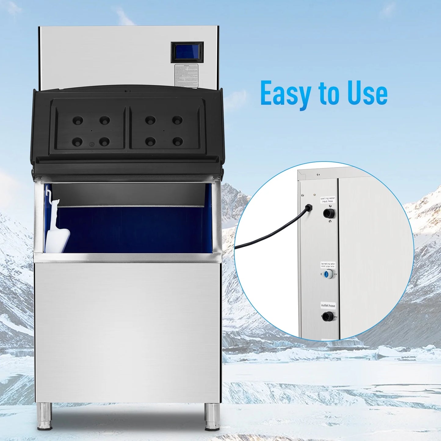 EastVita Commercial Ice Maker Machine, 550LBS Stainless Steel Under Counter Ice Machine with 300LBS Ice Storage Capacity, Self Cleaning,Ice Cube for Bar/Cafe/Restaurant