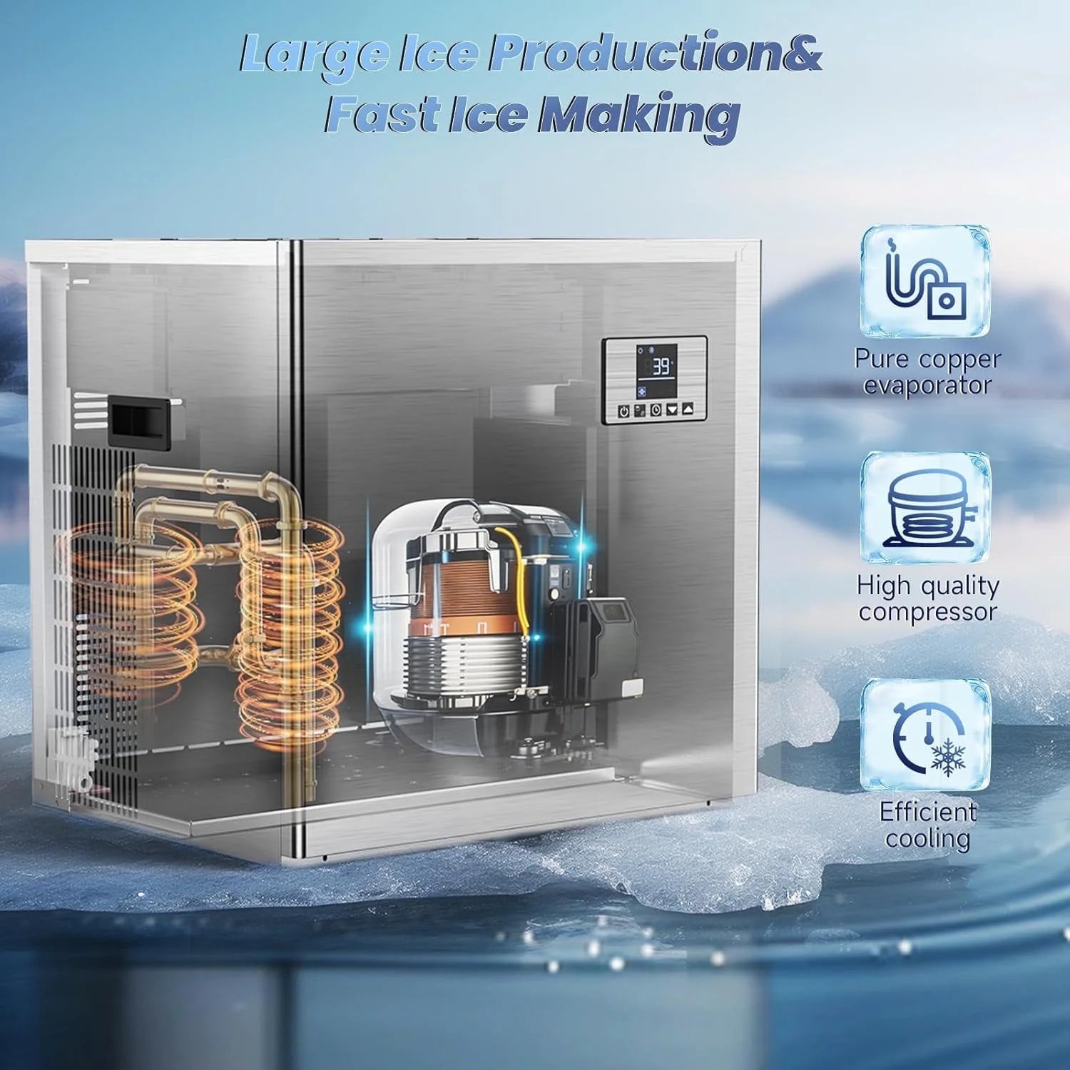 QAUSOU Commercial Ice Maker Machine Large Capacity 360 LBS 600 LBS/24H with Self Cleaning Function