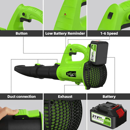 Huepar 21V Cordless Leaf Blower, 135MPH 321CFM 6 Speed Electric Blower for Garden, Yard and Lawn Cleaning & Snow Blowing with 4.0Ah Li-ion Battery RC3003