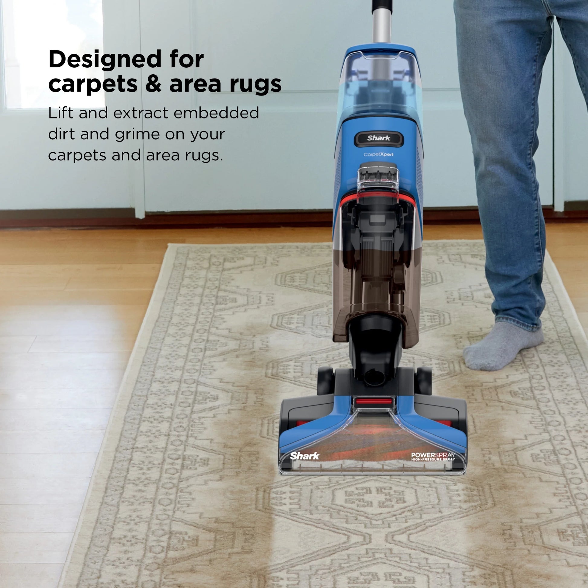 Shark? CarpetXpert? Upright Carpet & Area Rug Cleaner, Perfect for Pets, Lightweight & Powerful, Dirt, Grime, & Odor Removal, Carpet Shampooer, Cleaning Solution, Blue, EX121BRN