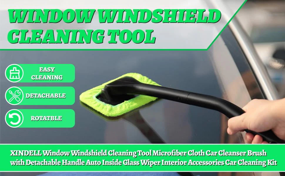 Windshield Cleaner, Microfiber Car Windshield Cleaning Tool and Washable Microfiber Pads and Extendable Handle Auto Inside Glass Wiper Kit
