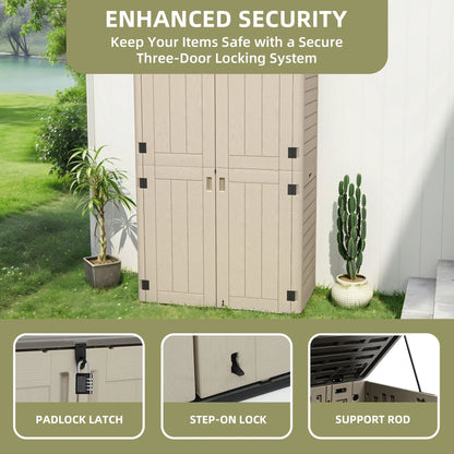 Wooflex 6.7 ft Tall Garage Cabinet with Lockable Double Doors, Resin Storage for Cleaning Supplies, Vacuums, Portable Household Organizer, Woodgrain Brown