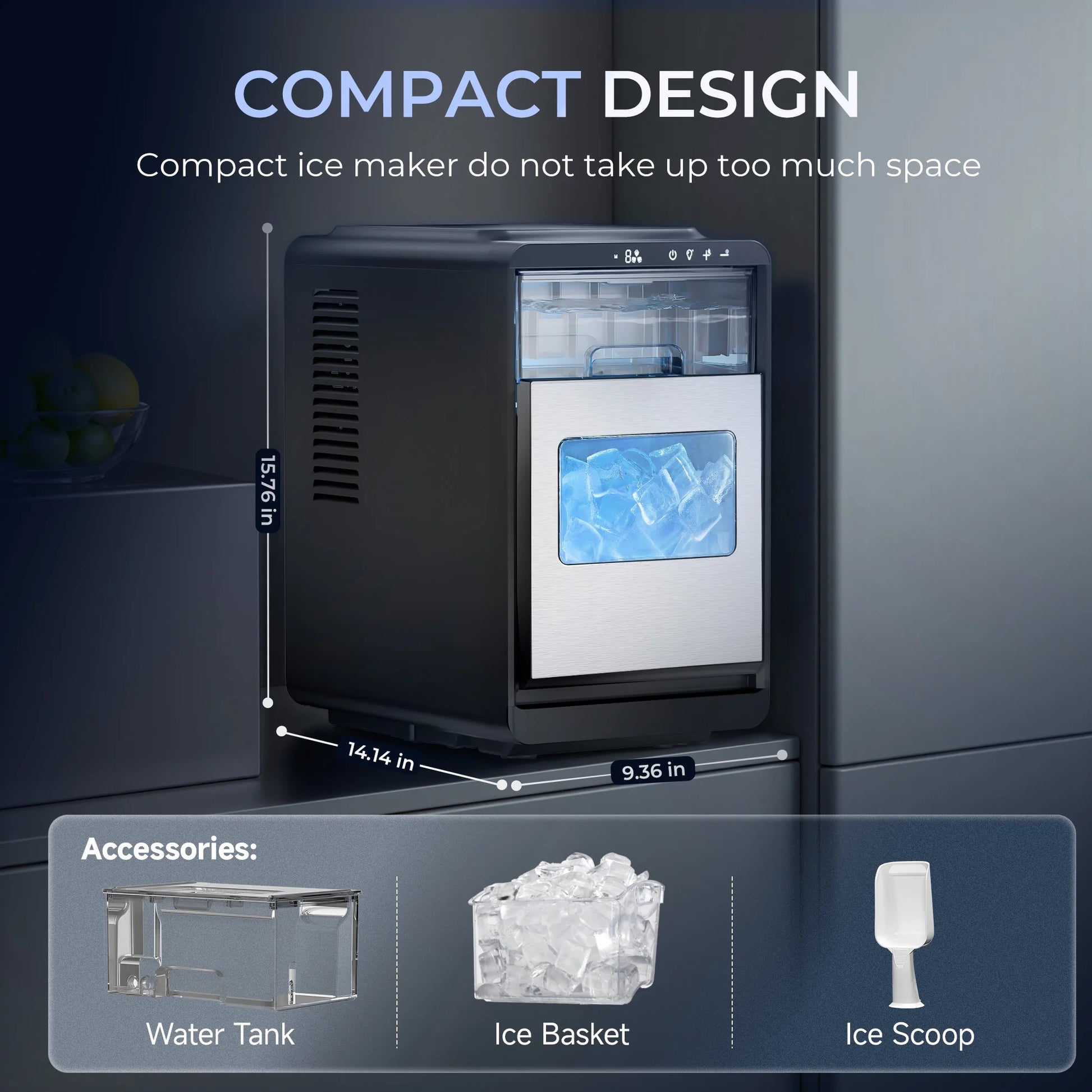 Simzlife Crescent Ice Makers Countertop, 35.9Lbs/24H, 16Pcs in 12Mins, Auto Deep Cleaning, Timer, Portable Crescent Ice Maker Countertop with Crystal-Clear Ice Cubes for Home/Office/Party