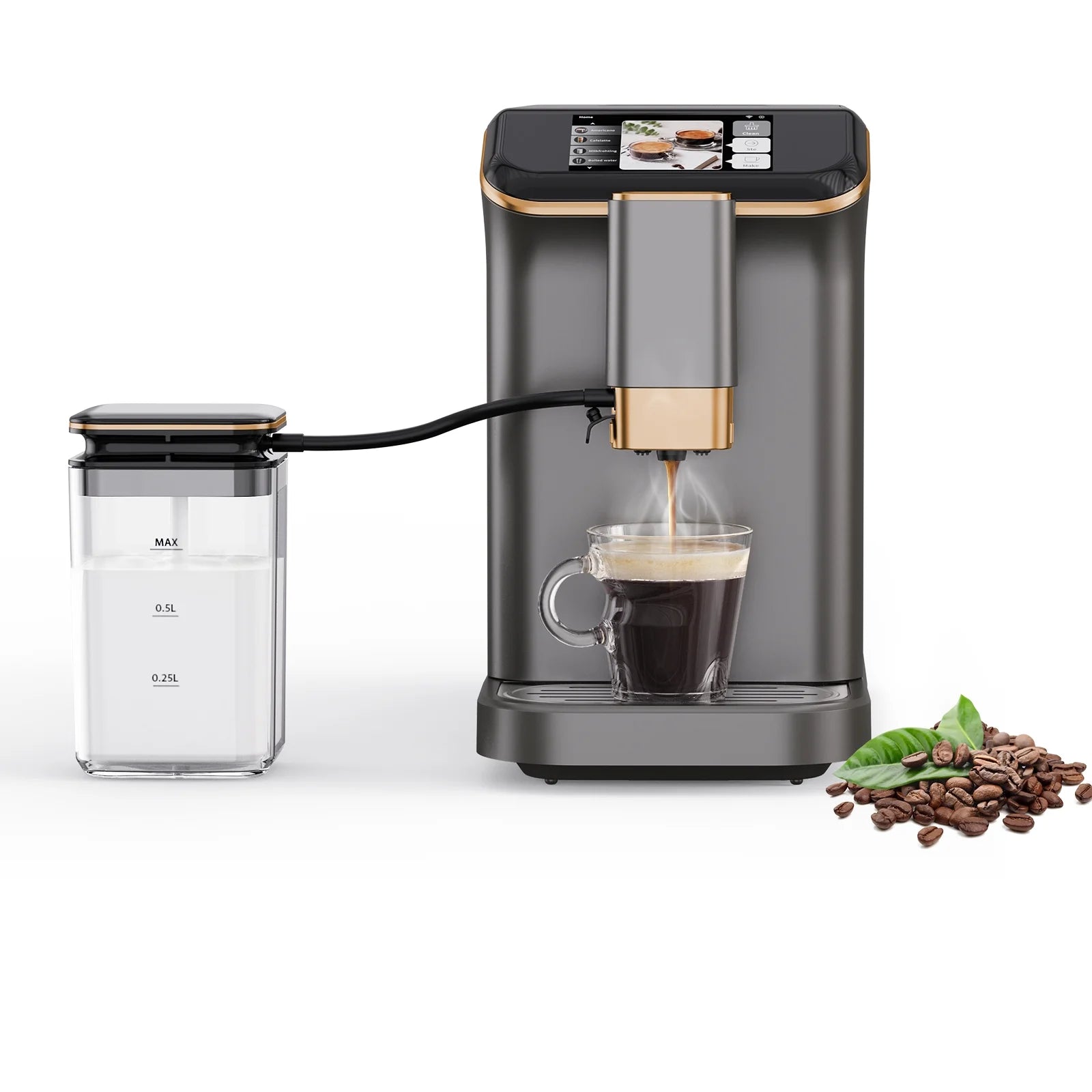 AOILE 20-Bar Dual Boiler Espresso Machine, Self-Cleaning Coffee Maker with Grinder & LCD Touch Panel