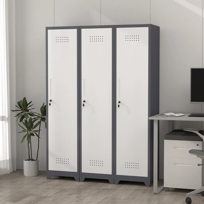 Marcree 65" H Slim Broom Storage Cabinet, Metal Broom Closet with Shelves and Hanging Rod, Utility Cabinet for Brooms and Mops, Tall Cleaning Storage Cabinet for Kitchen, Pantry, Office, Shop, Garage