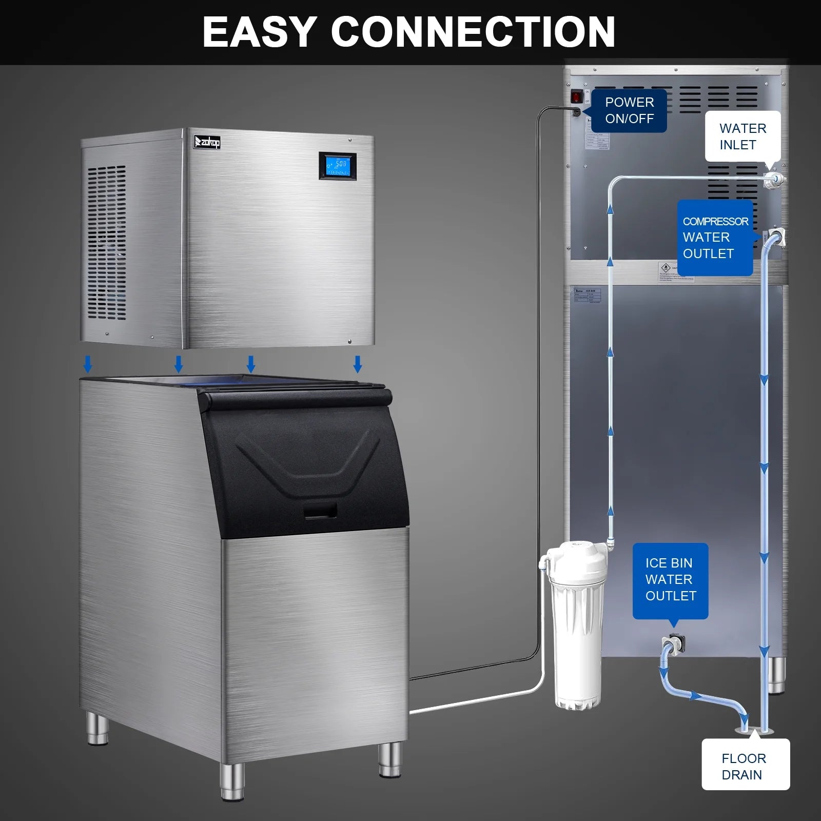 Ktaxon 550LBS/24H Commercial Ice Maker Machine & 300LBS Storage Bin, Commercial Ice Machine with LCD Touch Control Panel & Automatic Cleaning for Restaurant Bar Coffee Shop Home Supermarket
