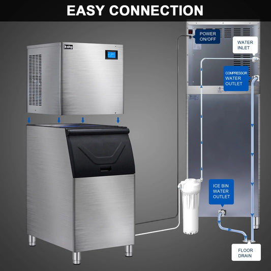 Ktaxon 550LBS/24H Commercial Ice Maker Machine & 300LBS Storage Bin, Commercial Ice Machine with LCD Touch Control Panel & Automatic Cleaning for Restaurant Bar Coffee Shop Home Supermarket