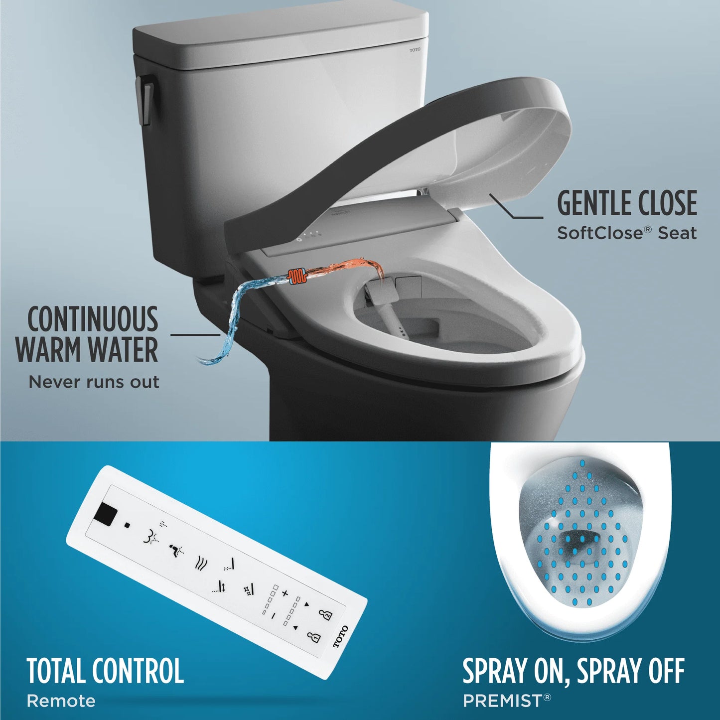TOTO? WASHLET? K300 Electronic Bidet Toilet Seat with Instantaneous Water Heating, PREMIST and EWATER+ Wand Cleaning, Elongated, Cotton White - SW3036R#01