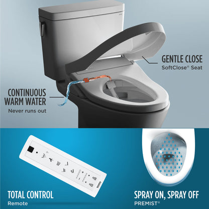 TOTO? WASHLET? K300 Electronic Bidet Toilet Seat with Instantaneous Water Heating, PREMIST and EWATER+ Wand Cleaning, Elongated, Cotton White - SW3036R#01