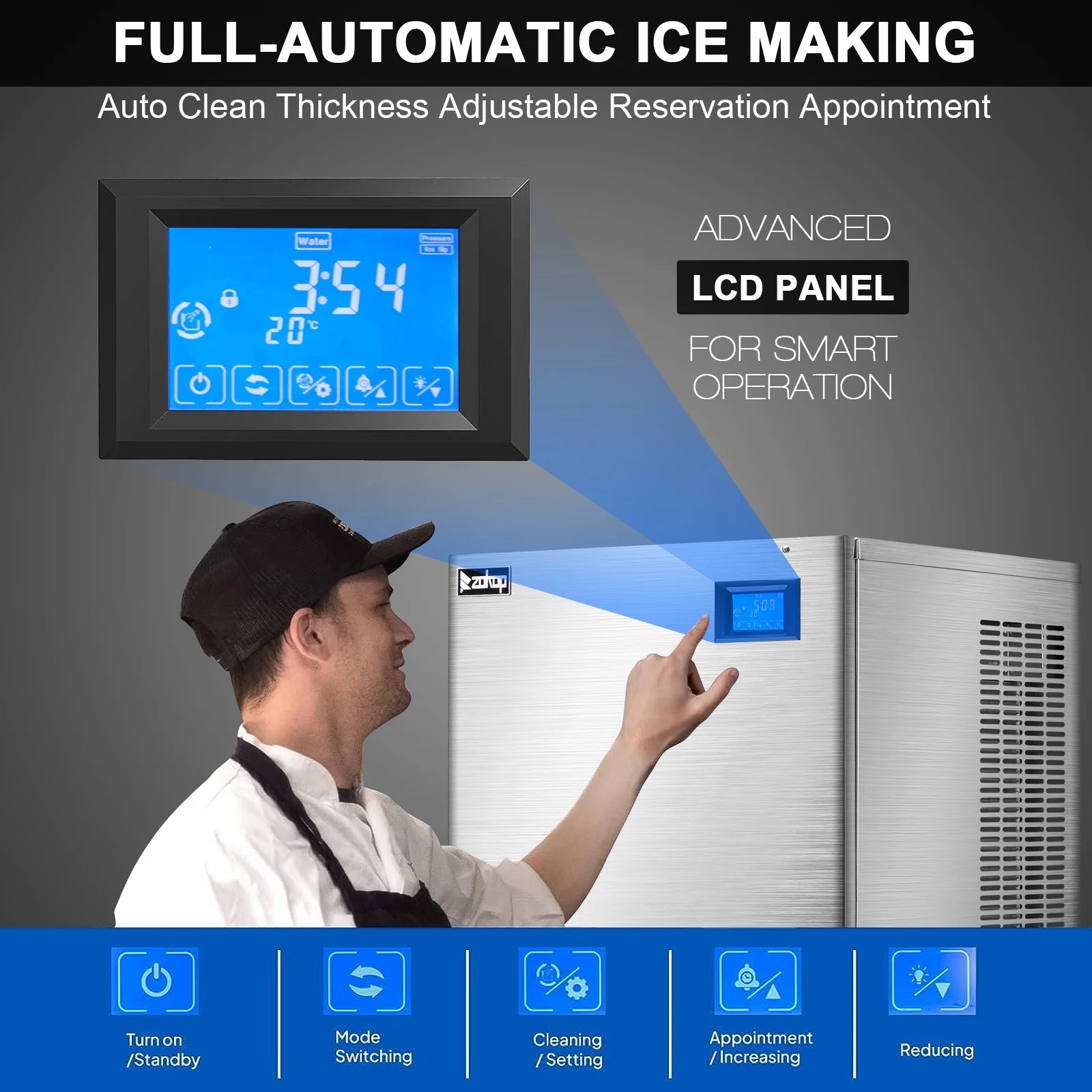Ktaxon 550LBS/24H Commercial Ice Maker Machine & 300LBS Storage Bin, Commercial Ice Machine with LCD Touch Control Panel & Automatic Cleaning for Restaurant Bar Coffee Shop Home Supermarket