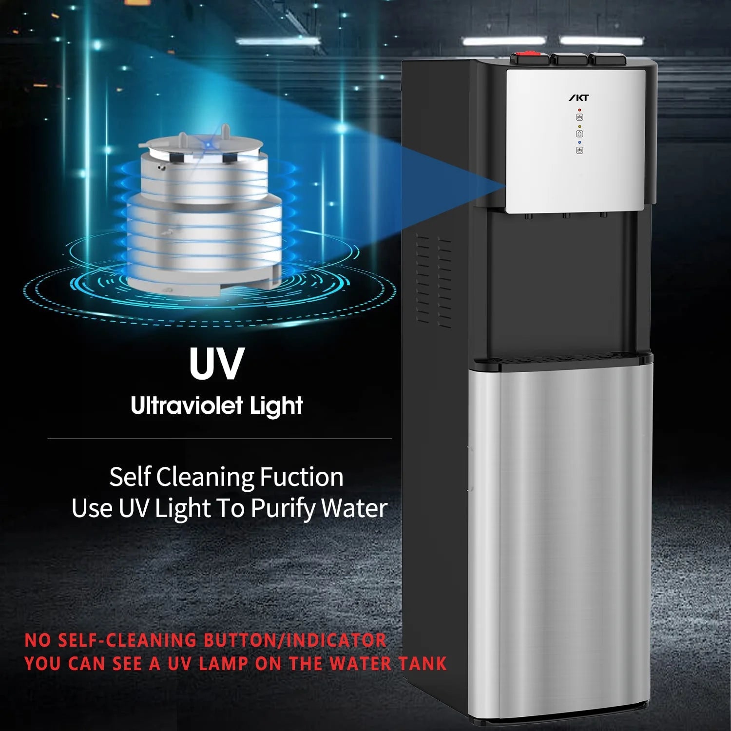 IKT Bottom Load Water Dispenser for 3-5 Gallon Bottle UV Self Cleaning Hot Cold and Room with Child Safety Lock