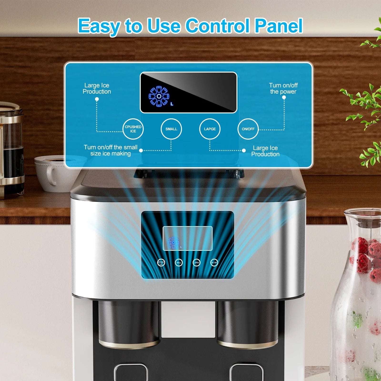 TABU 3 in 1 Ice Maker with Water Dispenser,40 lbs/24H,Ice Machine with Ice Crushing,Self Cleaning,Black