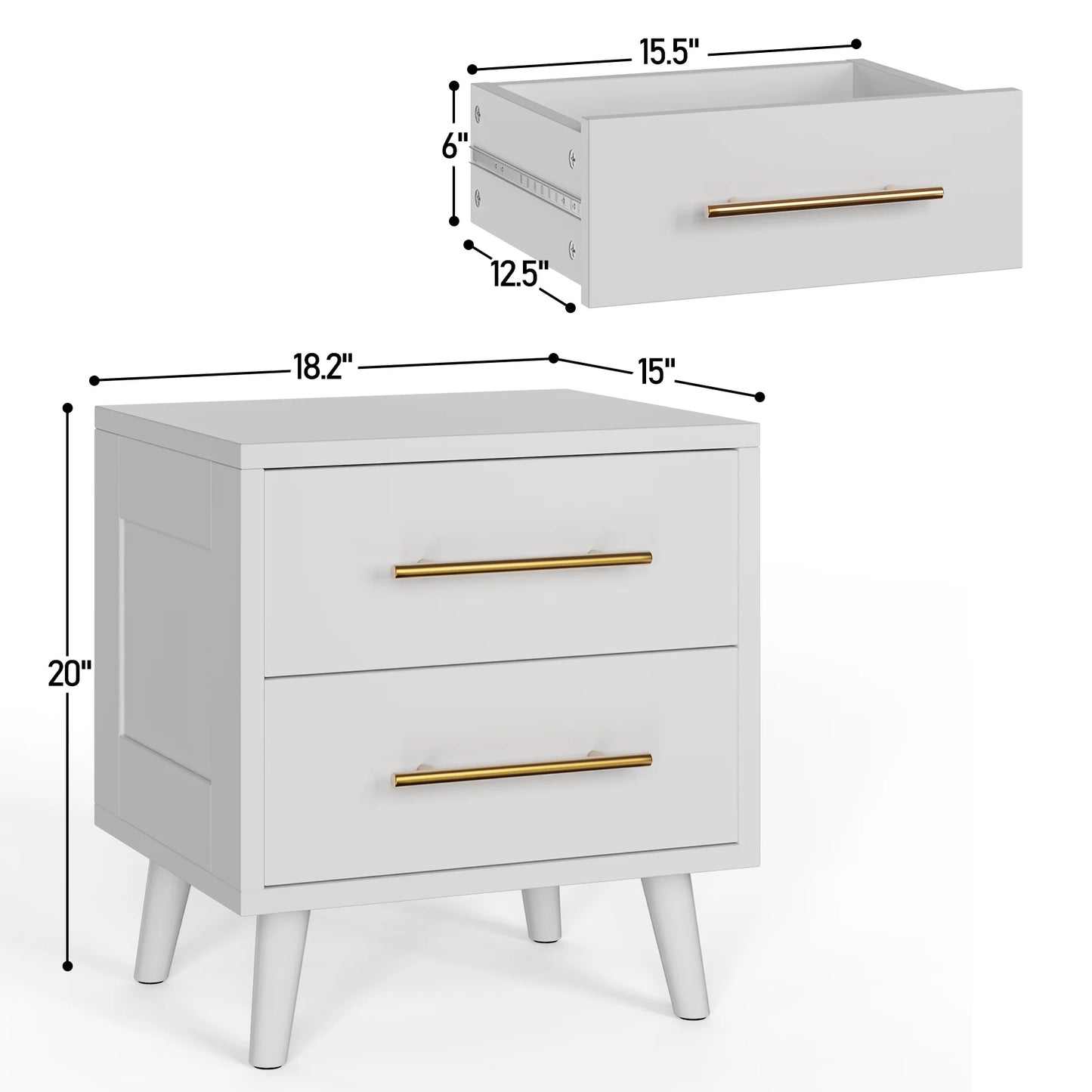 Bedroom Furniture Set - Includes Queen Bed Frame, Nightstands Set of 2, 5-Drawer Dresser & Vanity Desk - Modern Storage Solution for Stylish Home Decor, Beige/White