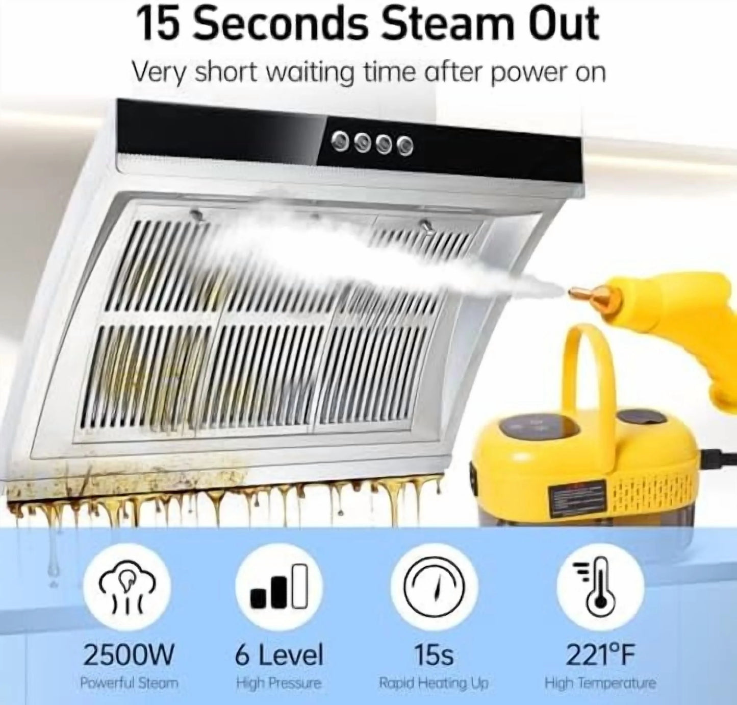 2500W Portable Steam Cleaner, Steam Shot Cleaner Handheld Steamer for Car Detailing, High Heat Cleaning Machine with Brush Heads for Bed Bugs Furniture Kitchen Bathroom Grout and Tile