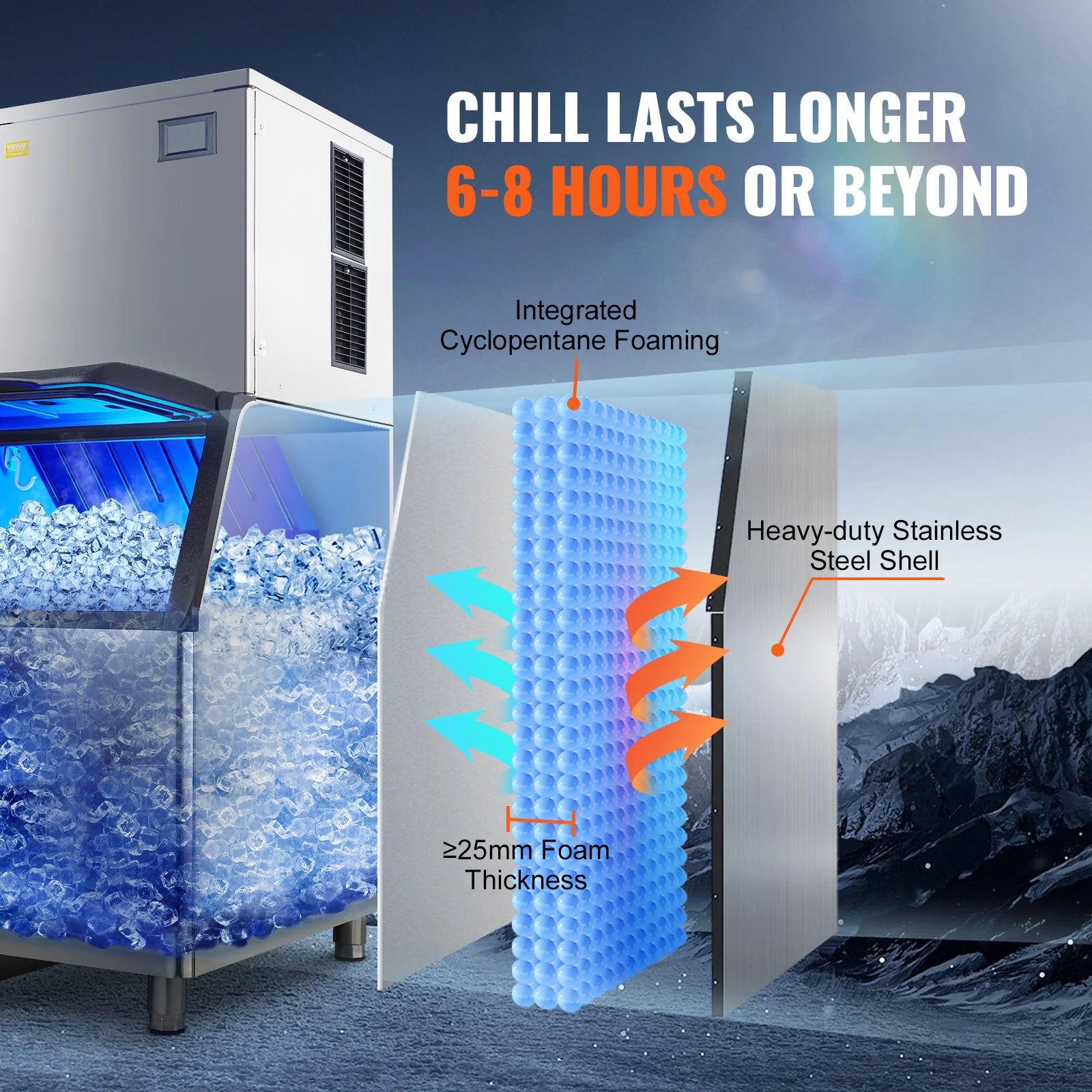 BENTISM Commercial Ice Maker 360LBS/24H & 330.7LBS Storage Bin Auto Self-Cleaning